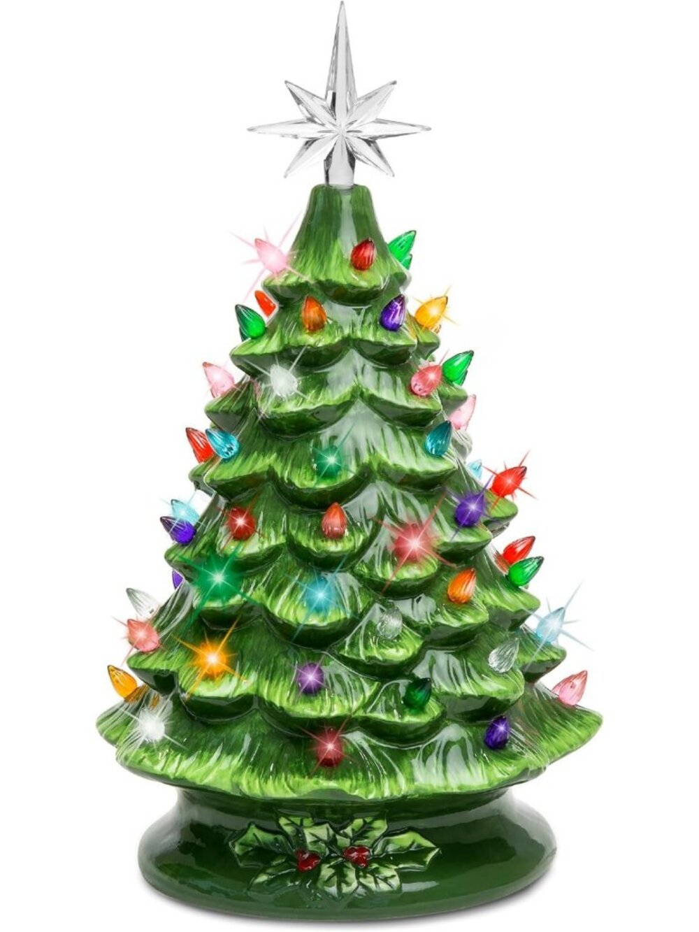 15in Ceramic Christmas Tree - Pre-lit Hand-Painted Holiday Decor, Star Topper